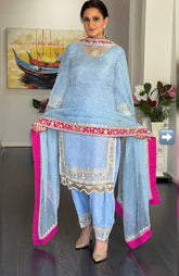 Lovely Sky Blue Georgette Embroidered Punjabi Style Salwar Suit